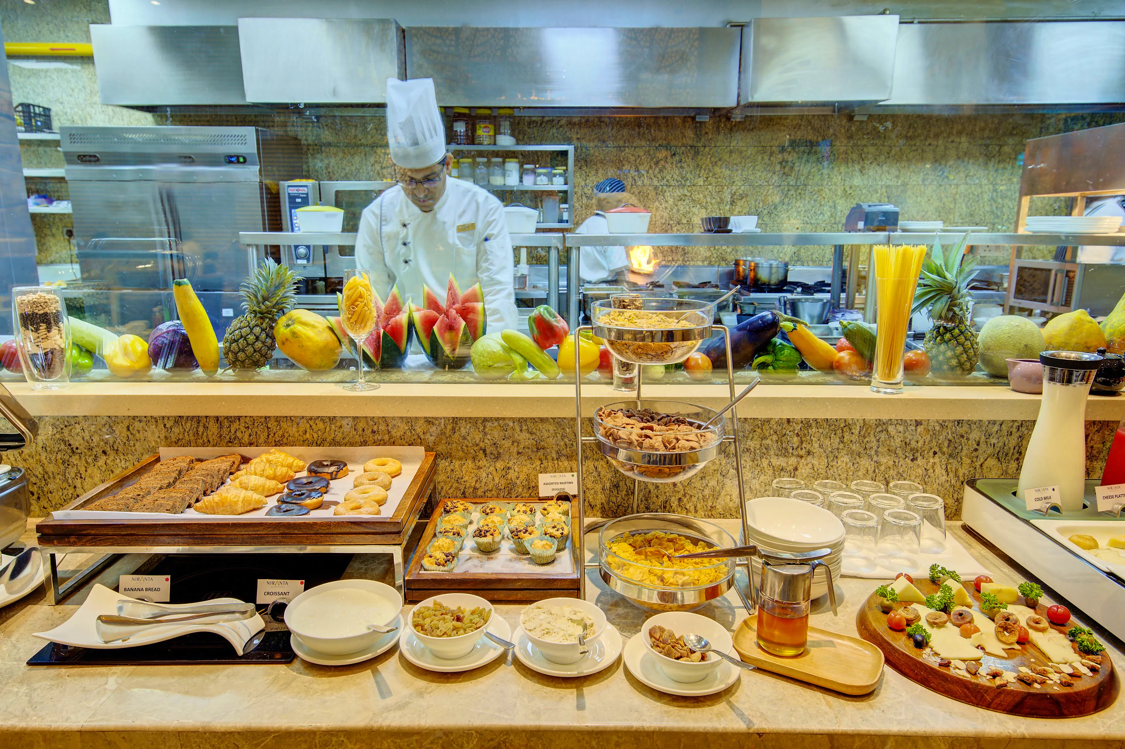 Breakfast buffet at Niranta Transit Hotel