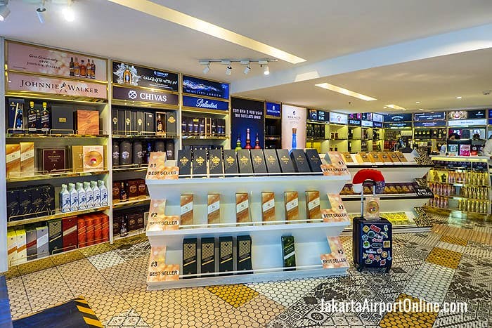 Scotch Whisky: Johnnie Walker, Chivas, The Macallan, Glenfiddich for sale at Jakarta Airport