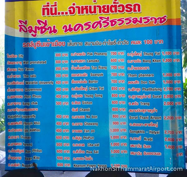 Taxi Rates Nakhon Si Thammarat
