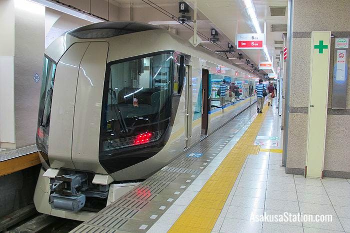 A Limited Express Revaty service at Platform 4 Tobu Asakusa Station