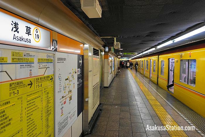 A Ginza Line subway train at Asakusa Station