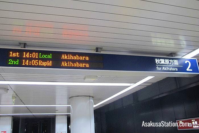 Departure information at TX Asakusa Station