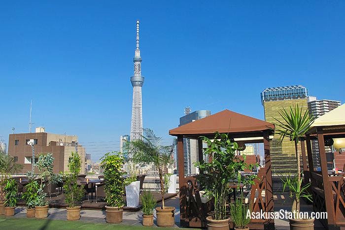 The rooftop terrace with a view of Tokyo Skytree