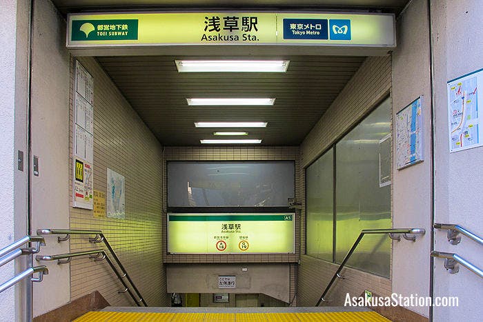 The A5 entrance to Toei Asakusa Station on the Asakusa Line is 200 meters to the south of the Tobu station