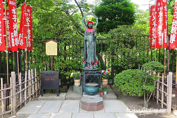 A statue of Jizo, the Buddhist patron saint of children and travelers is also on the shrine grounds