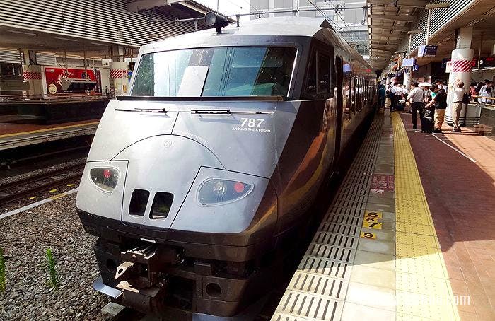 A 787 Limited Express train, which is used in Ariake services, stops at Hakata Station