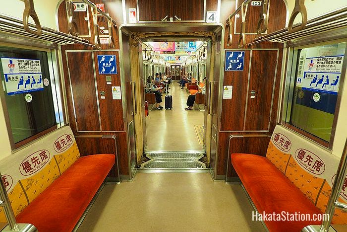 Inside a car on the Fukuoka subway’s Kuko Line