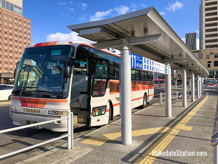 Hakodate Airport shuttle bus in front of Hakodate Station
