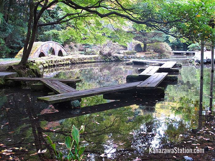 The shrine has a stroll garden and pond