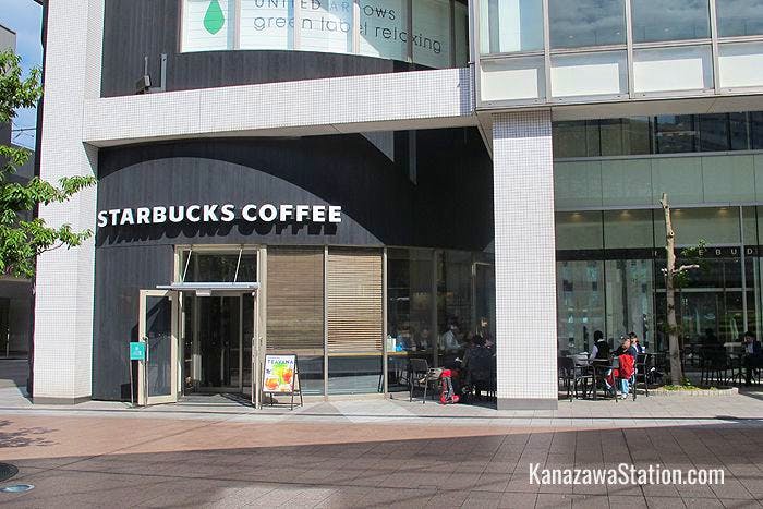 The ground floor Starbucks has its own entrance and outdoor seating