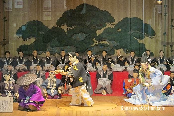This kabuki puppet display on the 1st floor has a turntable and recorded sound