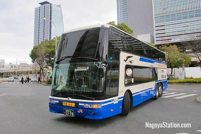 A JR Bus leaving Nagoya Station for Tokyo