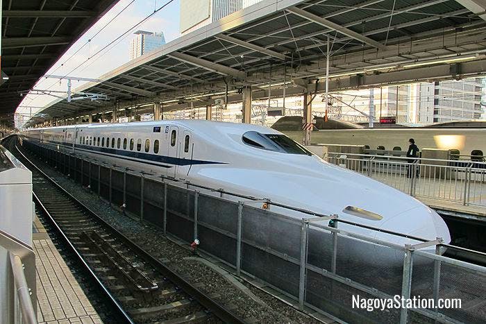 A shinkansen train at Nagoya Station