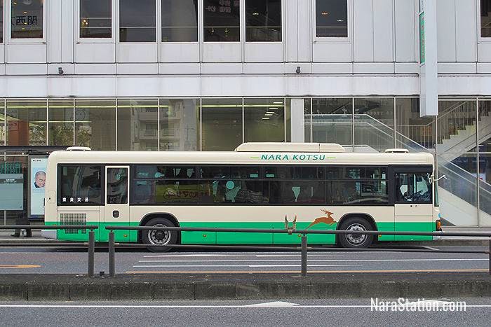A city bus outside Kintetsu Nara Station