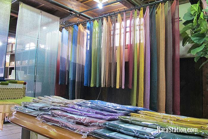 A colorful line-up of noren split curtains