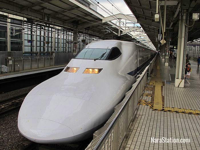 A shinkansen bullet train at Kyoto Station