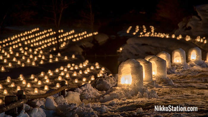 Illuminated snow huts at the Yunishigawa Kamakura Festival