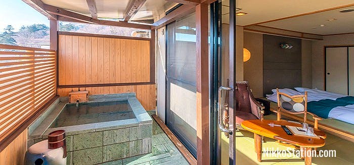 Japanese style room with open-air hot spring bath