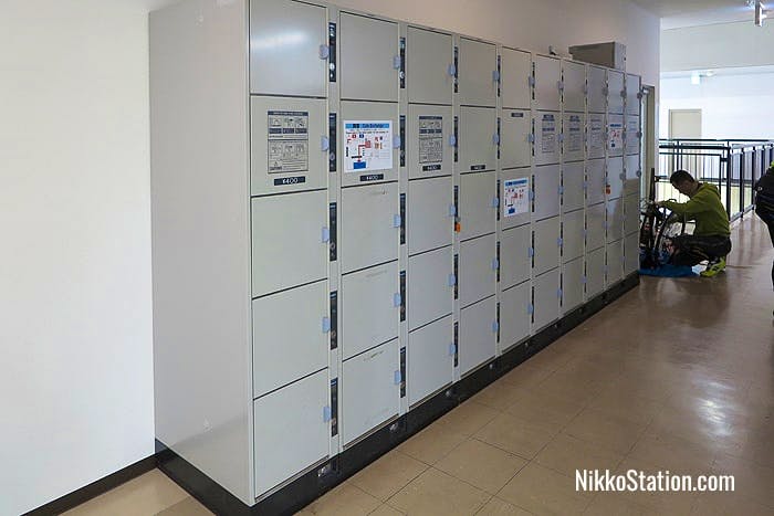 A bank of coin lockers on the 2nd floor of Tobu Nikko Station