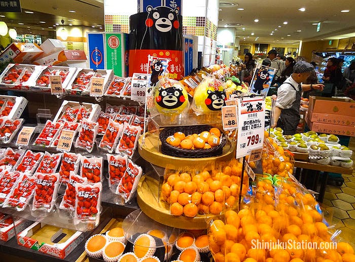 Citrus fruit in packages featuring Kumamon, a popular character representing Kumamoto Prefecture