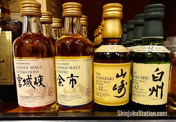 Mini single-malt Japanese whiskies in the Takashimaya wine shop