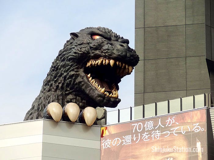 Godzilla looks out over Kabukicho from Hotel Gracery
