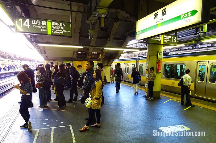 Platform 14 at Shinjuku Station - Yamanote Line for Shibuya and Shinagawa