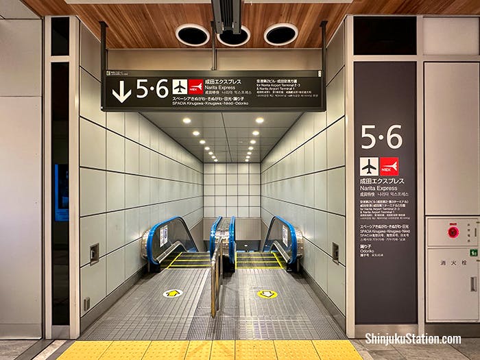 Escalator to Narita Express Platforms 5 and 6 at Shinjuku Station