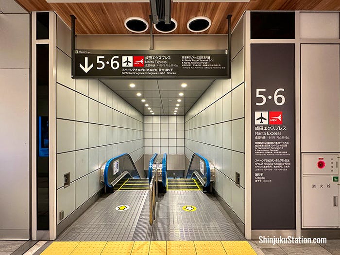 Escalator to Narita Express Platforms 5 and 6 at Shinjuku Station