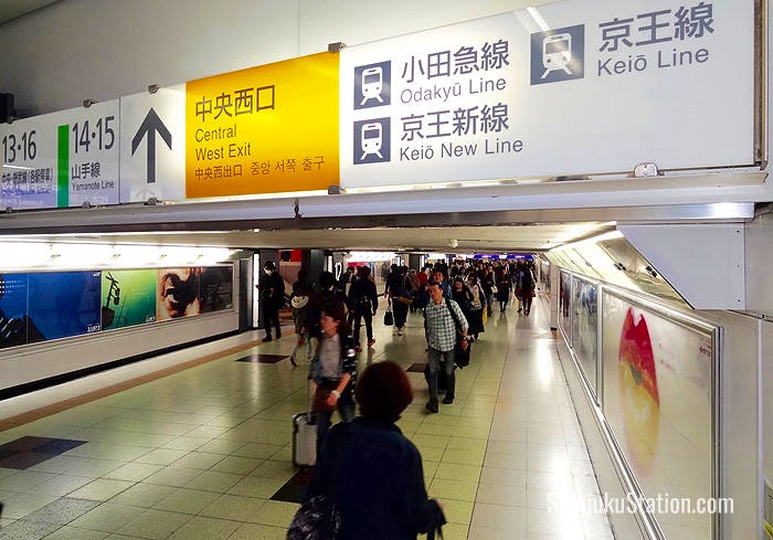 An underground passageway in Shinjuku Station heading toward the Odakyu and Keio lines