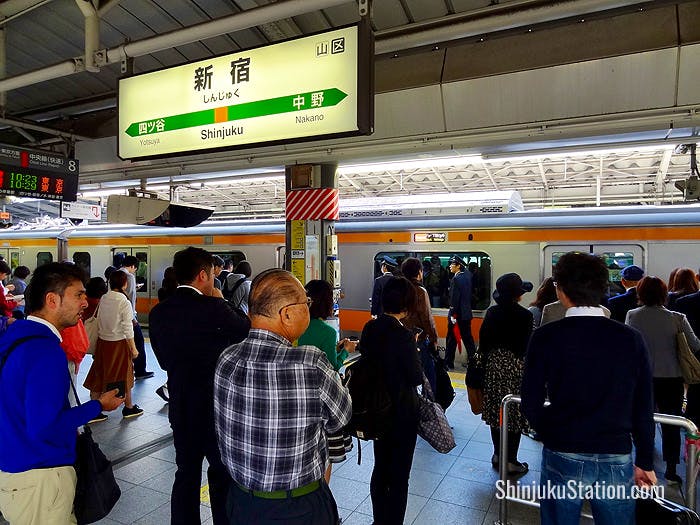 A Chuo Line (Rapid) train at Shinjuku Station’s platform 8