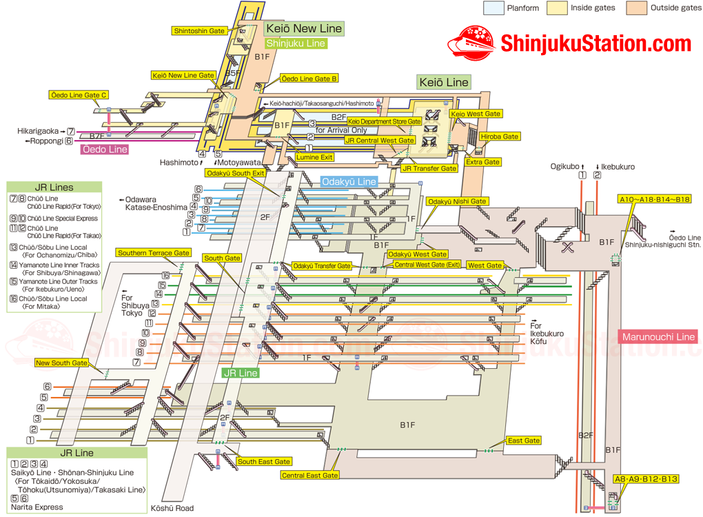 Shinjuku Station Platforms Map
