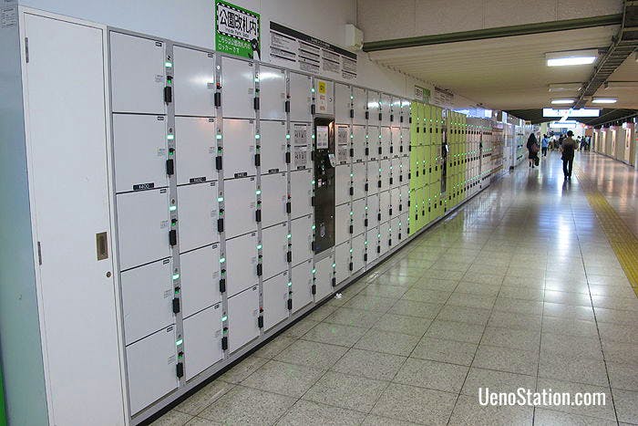 A large bank of lockers inside the Park Ticket Gates