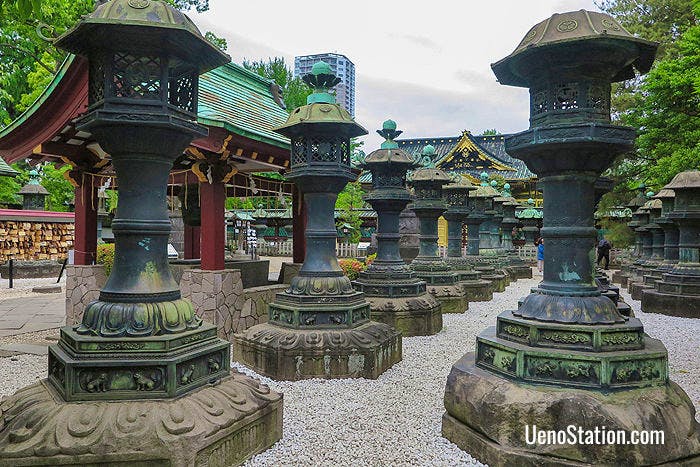 Bronze lanterns on the shrine grounds