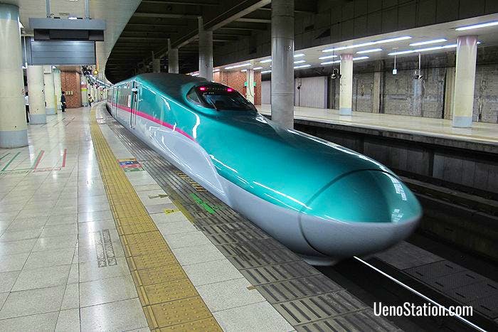 The Hayabusa shinkansen service bound for Hokkaido at JR Ueno Station