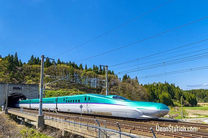 Hokkaido Shinkansen train coming out of the Seikan Tunnel