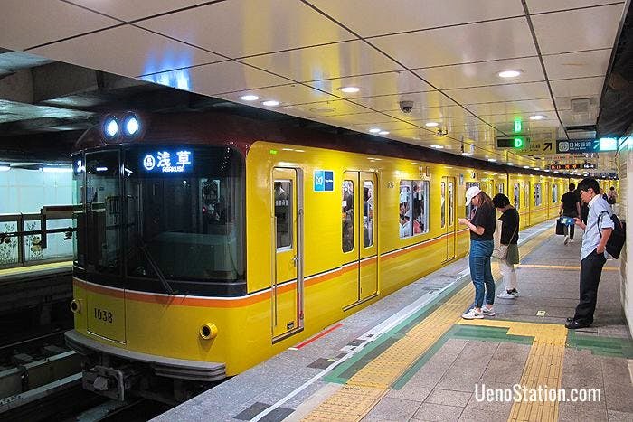 A train bound for Asakusa at Tokyo Metro’s Ueno Subway Station