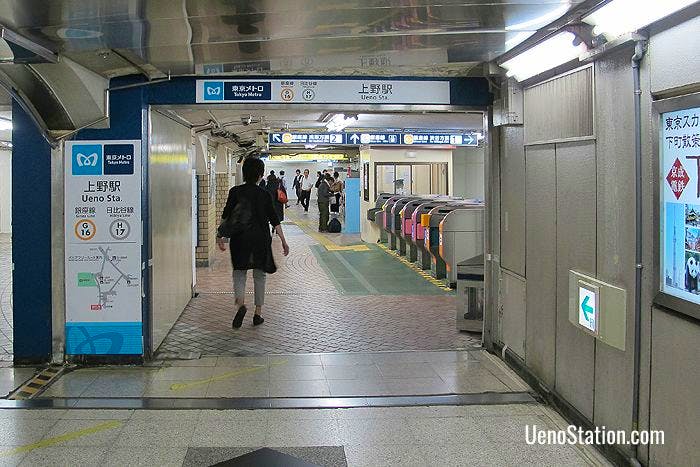 Approaching Ueno Subway Station via the underground passageway