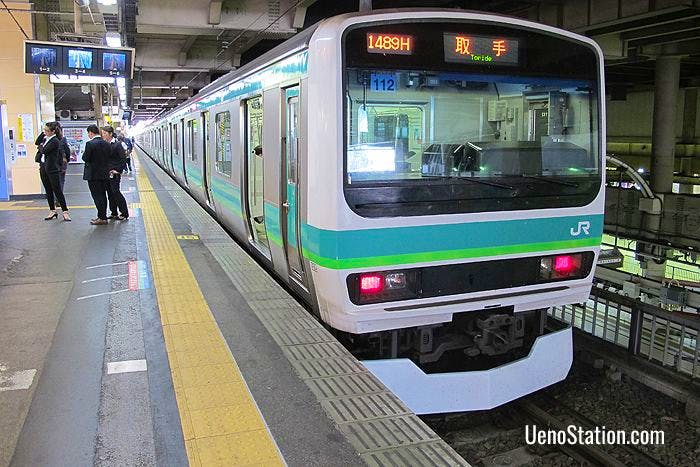 A Joban Line Rapid Service bound for Toride at Platform 12 JR Ueno Station