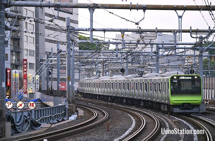 Yamanote Line Train Arriving at Ueno Station
